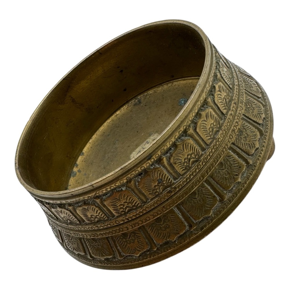 Vintage Brass Etched Bowl with‎ Floral Pattern – 2.5” Footed Dish